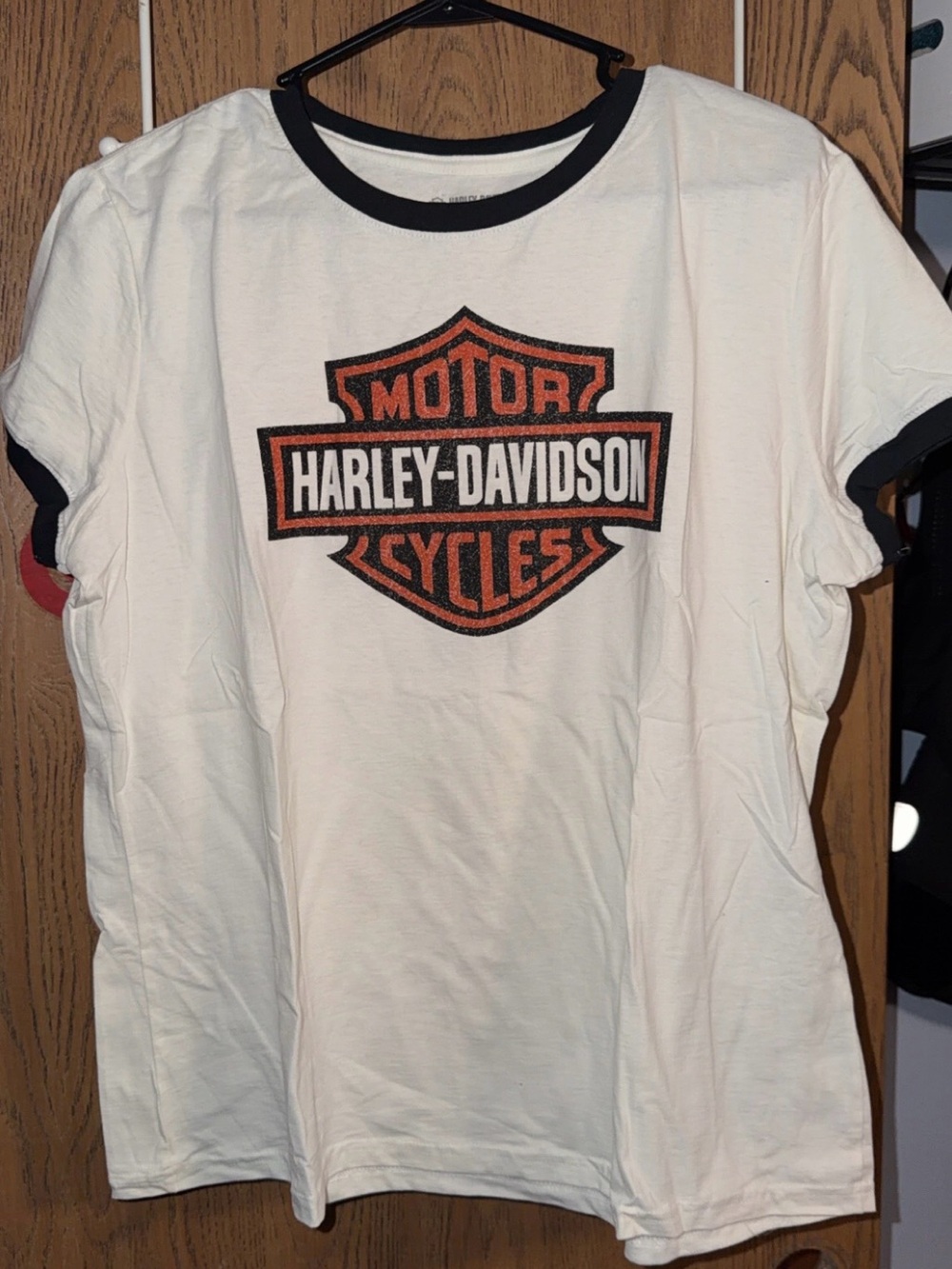 Harley-Davidson Cream Short Sleeve Tee with Black Trim and Orange Logo